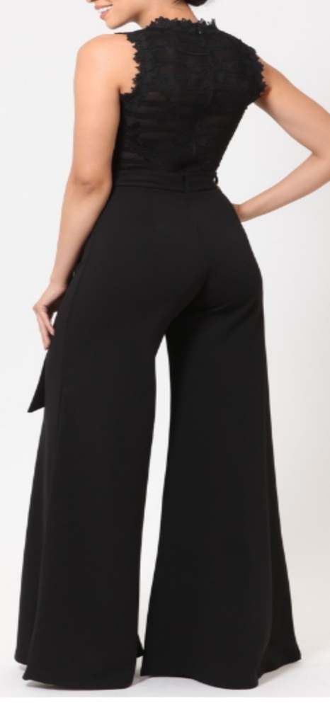 Fashion top lace detailed jumpsuit with belt. - Picture 2 of 9